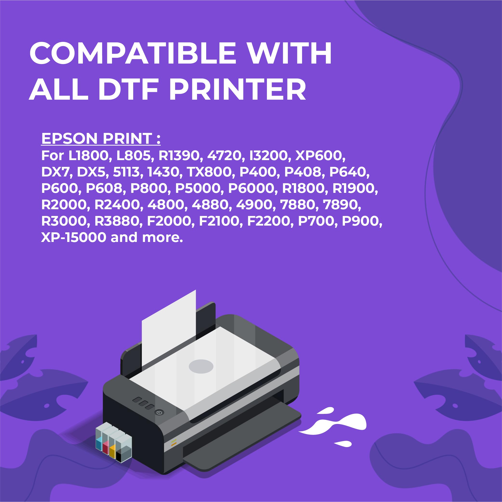 Enlite Premium DTF White Ink for DTF Heat Transfer Film Printing, Used for Epson Printhead L1800 L805 R1390 4720 I3200 XP600 DX7 DX5 5113, Great Fluency, Whiteness and Covering Rate, 33.8oz