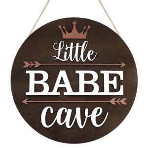 wooden 3d little babe cave sign 12 x 12 inch little girl nursery room decor natural bedroom living room wall hanging for toddler kids (little babe cave)