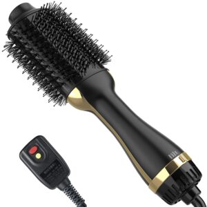 dimecano hair dryer brush, 4 in 1 one step hair dryer and styler volumizer professional hot air brush with negative ion anti-frizz blowout for drying, straightening curling - black gold