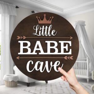 Wooden 3D Little Babe Cave Sign 12 x 12 Inch Little Girl Nursery Room Decor Natural Bedroom Living Room Wall Hanging for Toddler Kids (little babe cave)