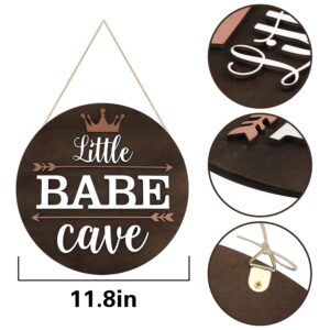 Wooden 3D Little Babe Cave Sign 12 x 12 Inch Little Girl Nursery Room Decor Natural Bedroom Living Room Wall Hanging for Toddler Kids (little babe cave)