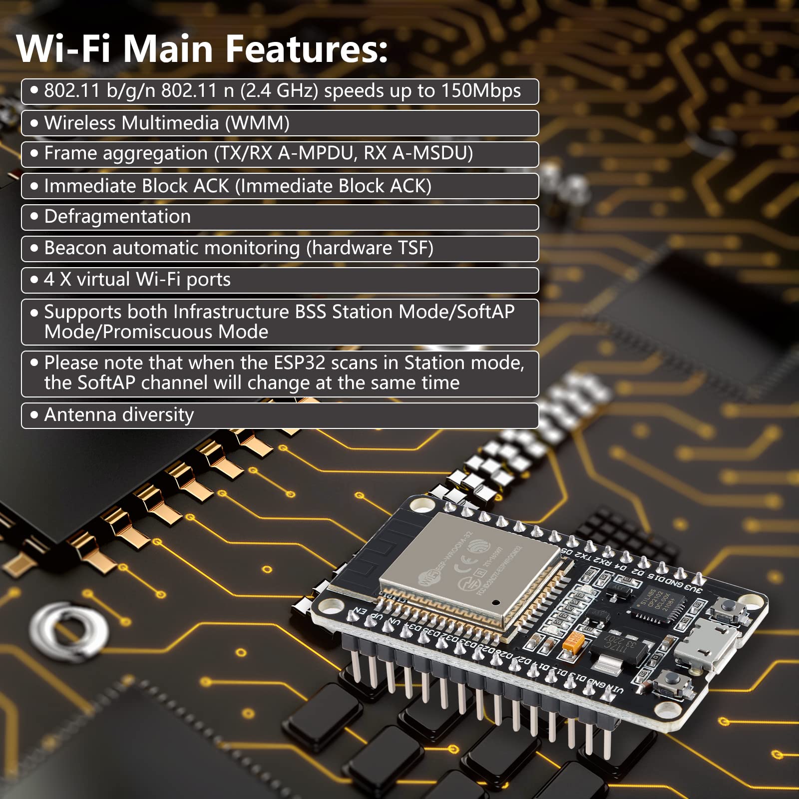 EC Buying ESP32 WROOM Development Board, ESP32S Development Board Integrated WiFi+ Bluetooth Dual Core Microcontroller Processor Ethernet Interface I2S I2C Suitable for Arduino/IoT/Smart Home（3PCS）