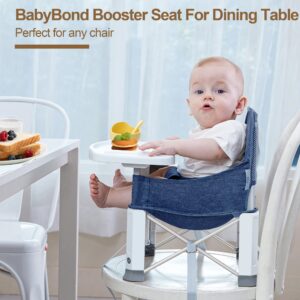 Baby Travel Booster Seat with Double Tray, BabyBond Upgraded Toddler Portable Baby Chair, Booster Seat for Dining Table, Stable and Foldable Booster Baby Chair for Indoor/Outdoor use (Denim Blue)