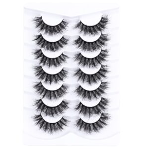 Mebver False Eyelashes Cat Eye Faux Mink Lashes Natural Look Fluffy Wispy Lashes That Look Like Extensions Pestañas Postizas D Curl Lash Strips Short Fox, 7 Pairs Pack