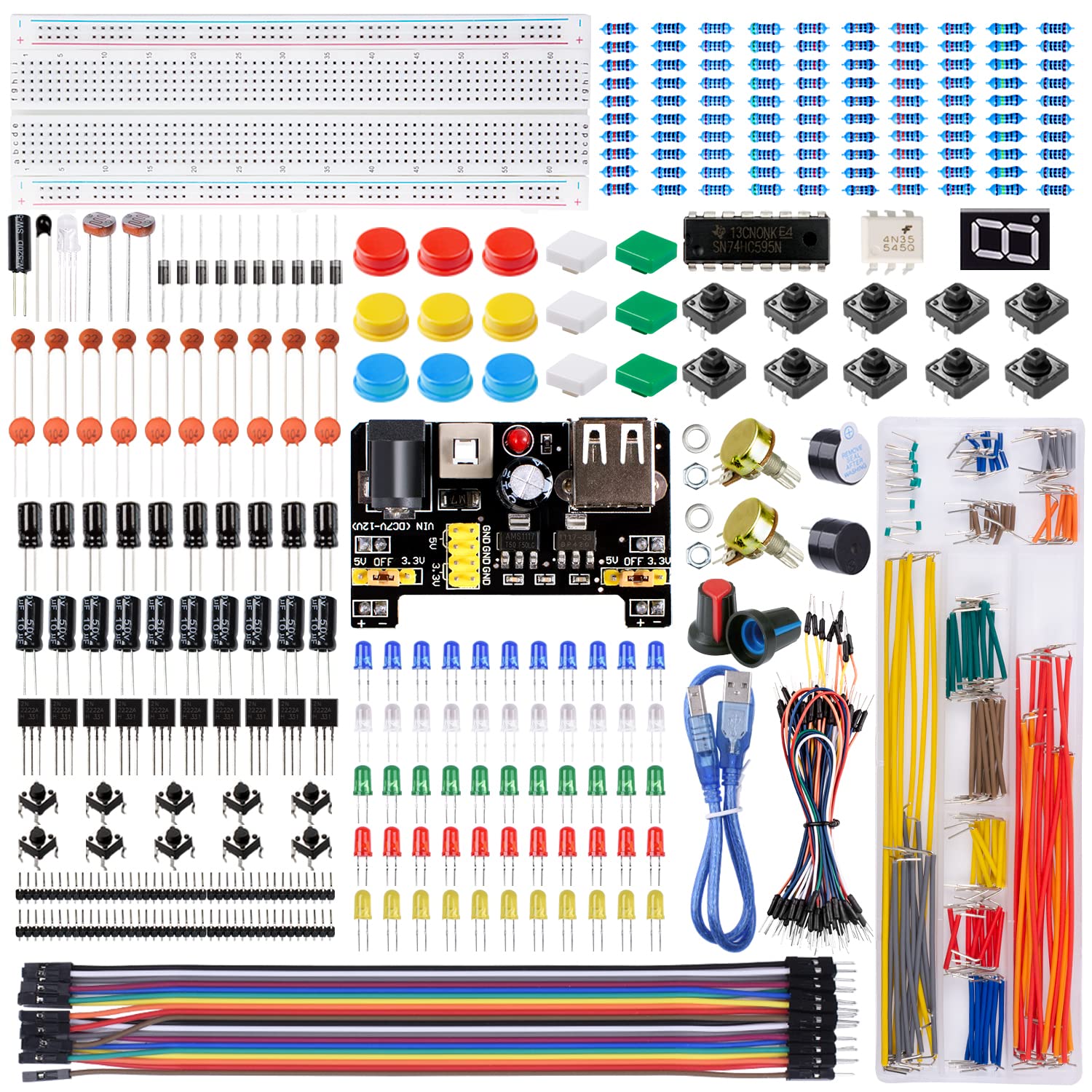 Smraza Electronics Component Fun Kit for Arduino with Power Supply Module, Jumper Wire,Precision Potentiometer,830 tie-Points Breadboard Compatible with STM32, for Raspberry Pi