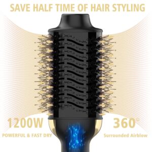 Dimecano Hair Dryer Brush, 4 in 1 One Step Hair Dryer and Styler Volumizer Professional Hot Air Brush with Negative Ion Anti-frizz Blowout for Drying, Straightening Curling - Black Gold