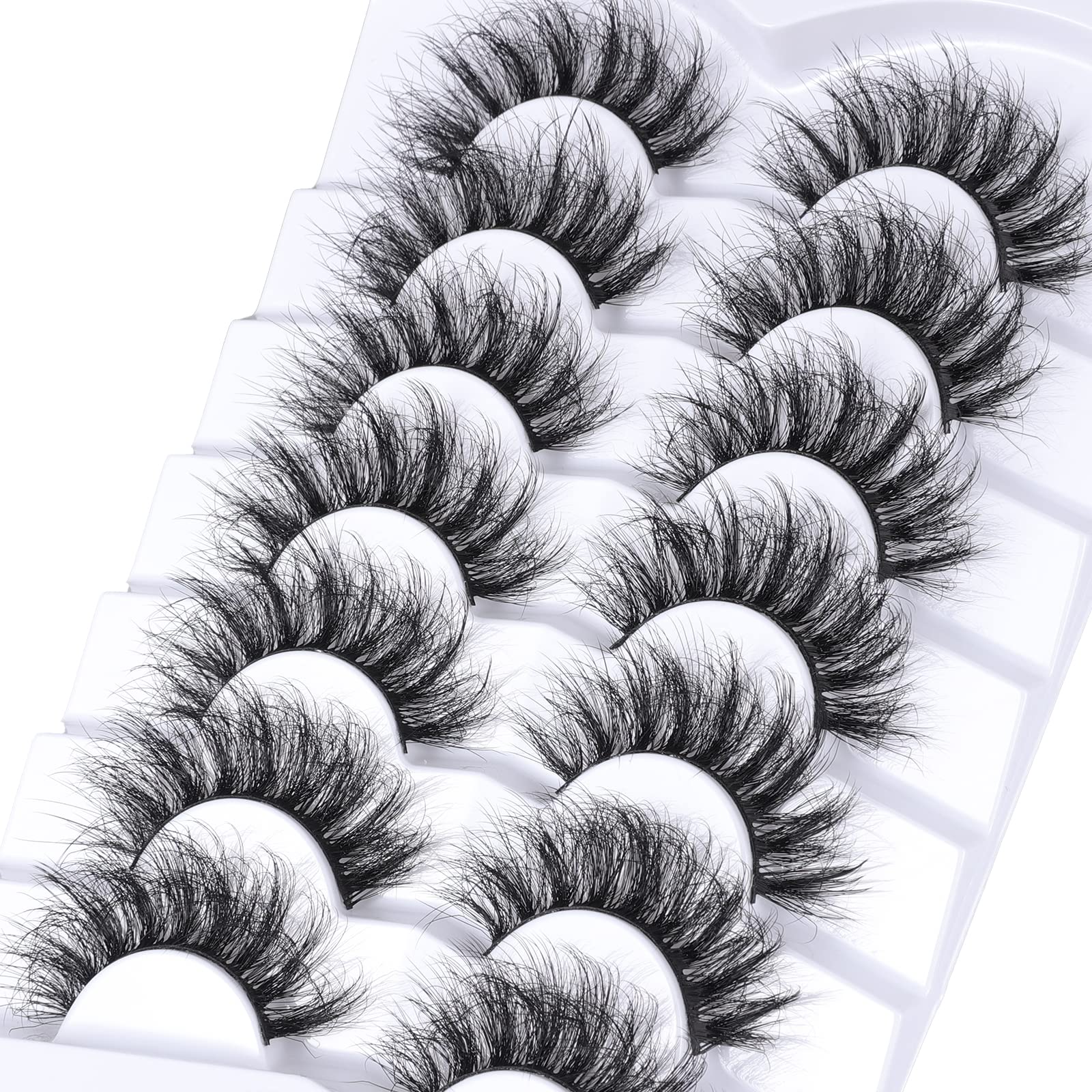 Mebver False Eyelashes Cat Eye Faux Mink Lashes Natural Look Fluffy Wispy Lashes That Look Like Extensions Pestañas Postizas D Curl Lash Strips Short Fox, 7 Pairs Pack