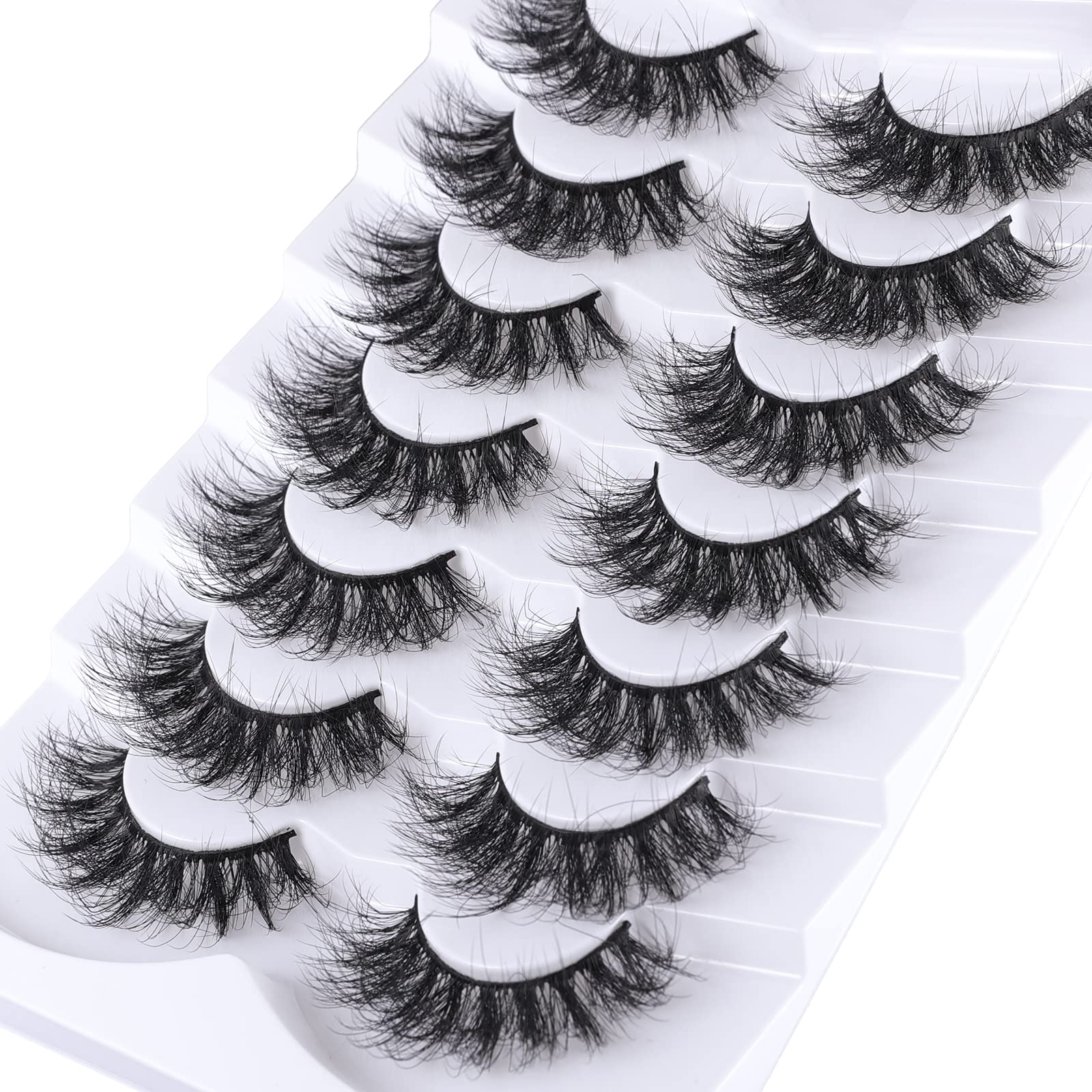 Mebver False Eyelashes Cat Eye Faux Mink Lashes Natural Look Fluffy Wispy Lashes That Look Like Extensions Pestañas Postizas D Curl Lash Strips Short Fox, 7 Pairs Pack