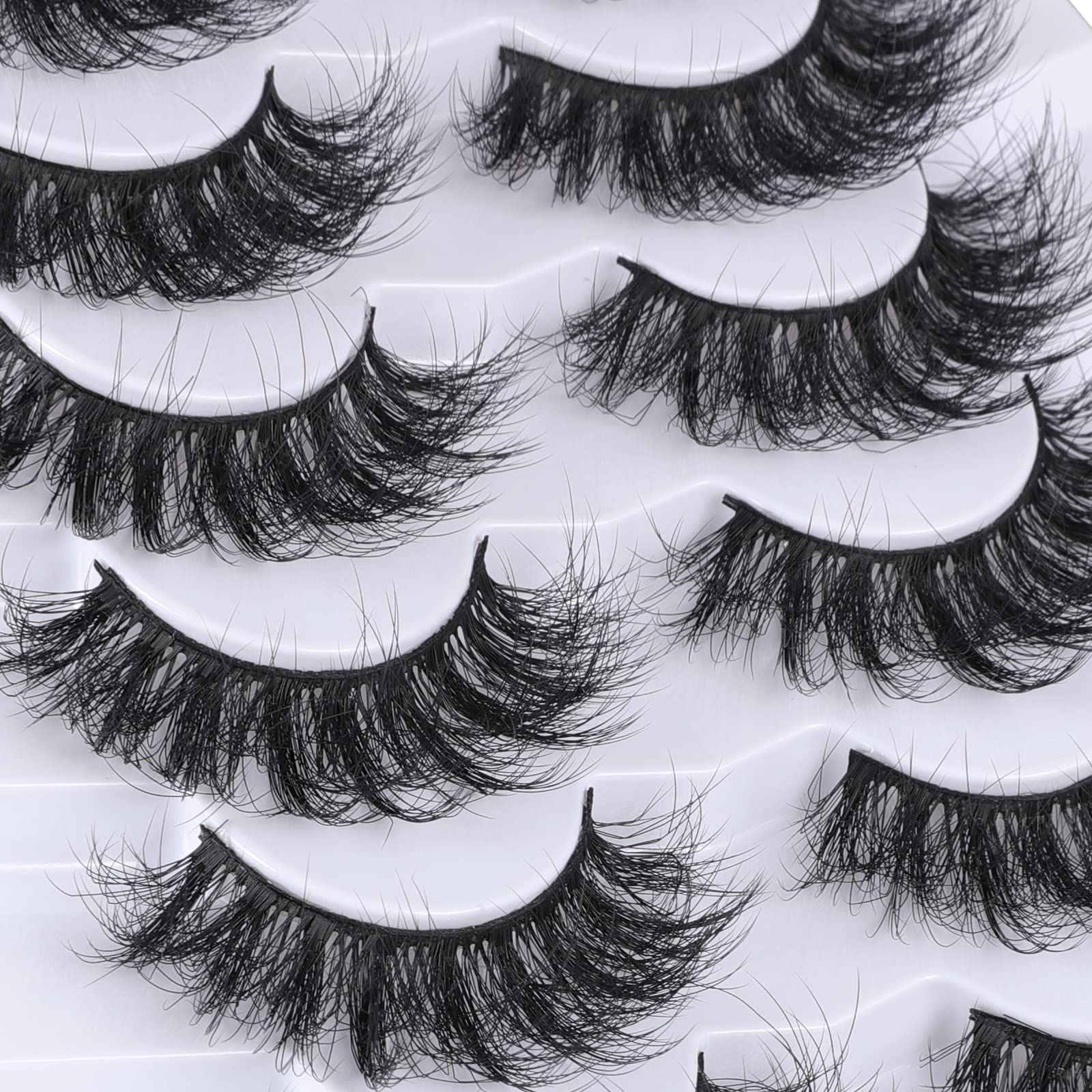 Mebver False Eyelashes Cat Eye Faux Mink Lashes Natural Look Fluffy Wispy Lashes That Look Like Extensions Pestañas Postizas D Curl Lash Strips Short Fox, 7 Pairs Pack