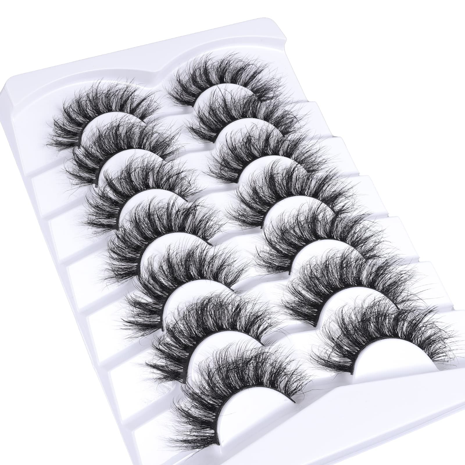 Mebver False Eyelashes Cat Eye Faux Mink Lashes Natural Look Fluffy Wispy Lashes That Look Like Extensions Pestañas Postizas D Curl Lash Strips Short Fox, 7 Pairs Pack