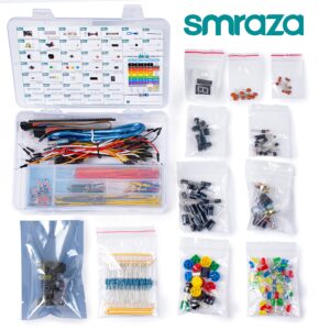 Smraza Electronics Component Fun Kit for Arduino with Power Supply Module, Jumper Wire,Precision Potentiometer,830 tie-Points Breadboard Compatible with STM32, for Raspberry Pi