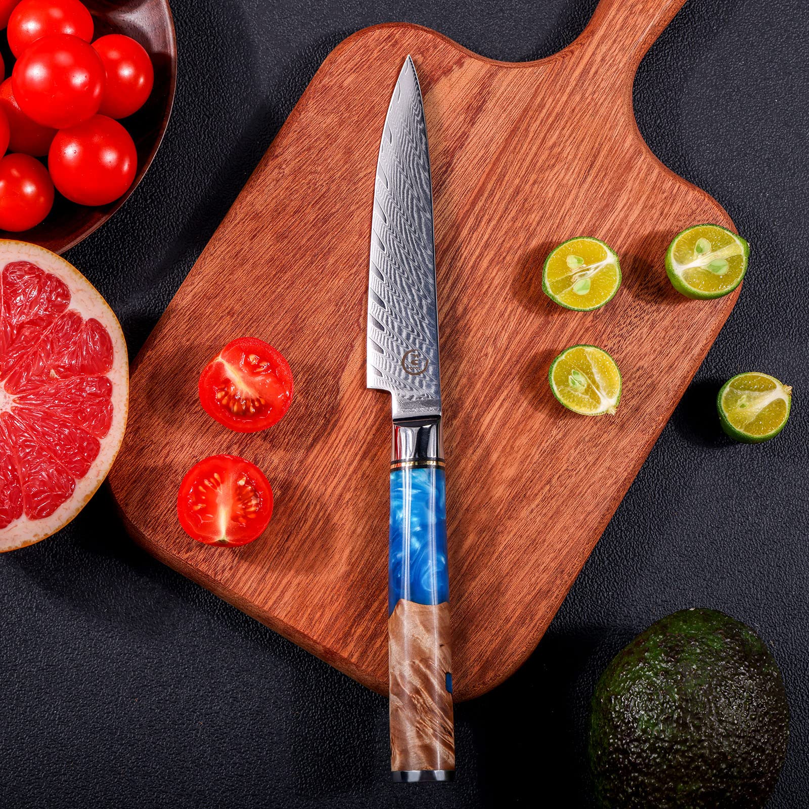 Fukep Chef Knife Set, Kitchen Knife Set of 3, Damascus VG10 Steel, Blue Handle Series