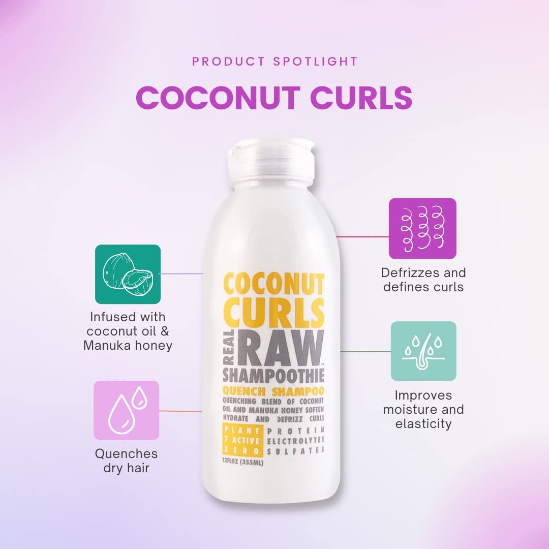 Real Raw Coconut Shampoo - Hydrate, Enhance, Define Curls - Defrizz and Detangle 12 Fl Oz