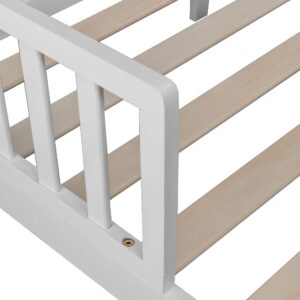 Ochine Toddler Bed Frame Kids House Bed Multifunctional Solid Wood Kids Bed Classic Wooden Children Bed Frame Toddler Beds Wooden Kids Bed Frame with 2 Side Guardrails for Kids, Teens, Girls, Boys