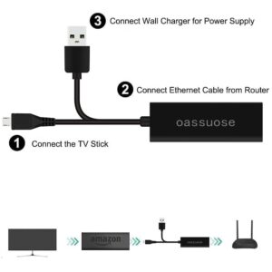 Oassuose Ethernet Adapter for Fire TV Stick,Fire Stick 4K Ethernet Adapter,for Chromecast Ultra/Google Home Mini and Other Streaming TV Sticks.Micro USB to RJ45 Ethernet Adapter-3.3ft