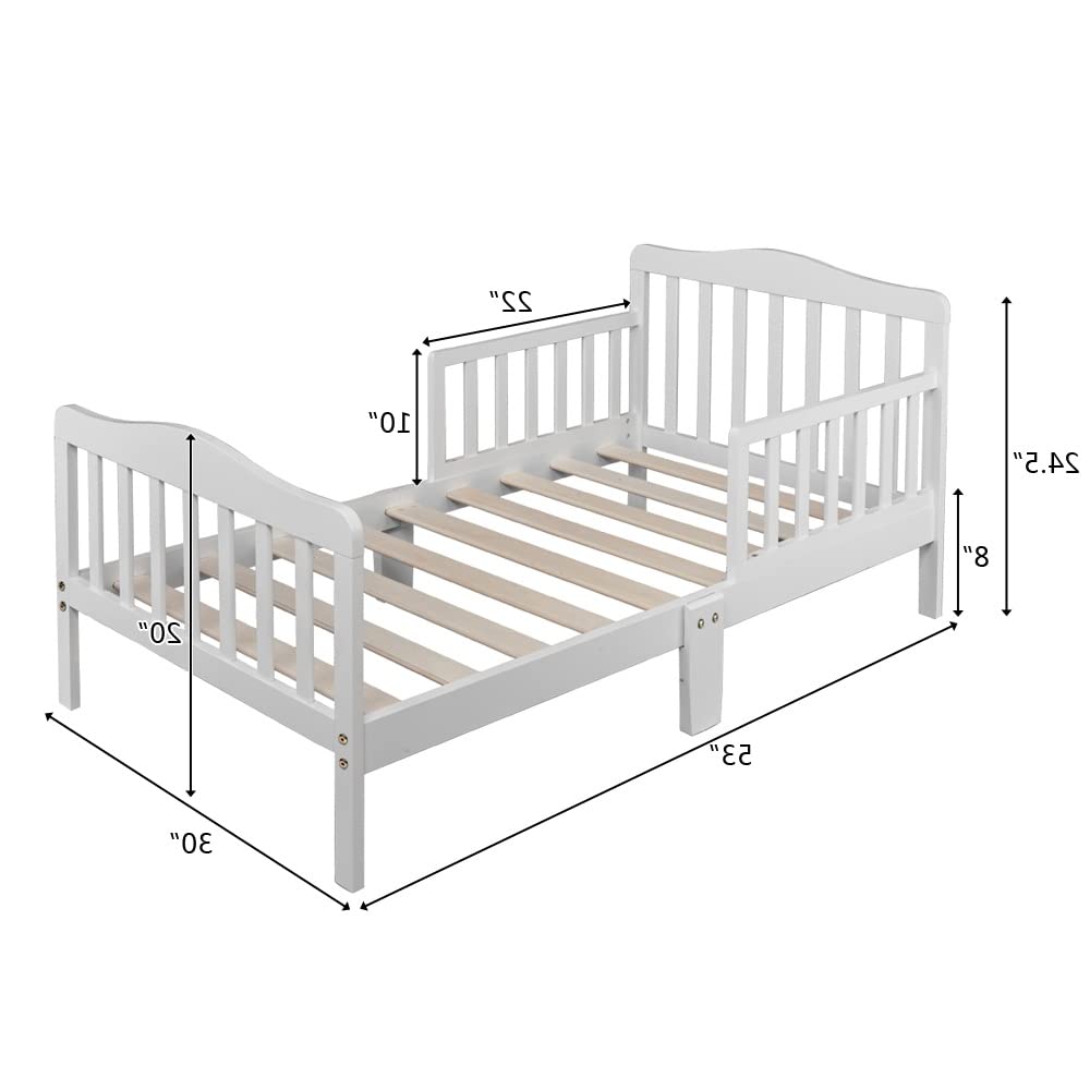 Ochine Toddler Bed Frame Kids House Bed Multifunctional Solid Wood Kids Bed Classic Wooden Children Bed Frame Toddler Beds Wooden Kids Bed Frame with 2 Side Guardrails for Kids, Teens, Girls, Boys