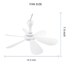 SCOOYEEES Silent USB Powered Ceiling Fan with Remote Control Timing 4 Speed, Quiet Small DC Plug in Ceiling Fan Hanging Fan for Camping Bed RV Tent Canopy Room