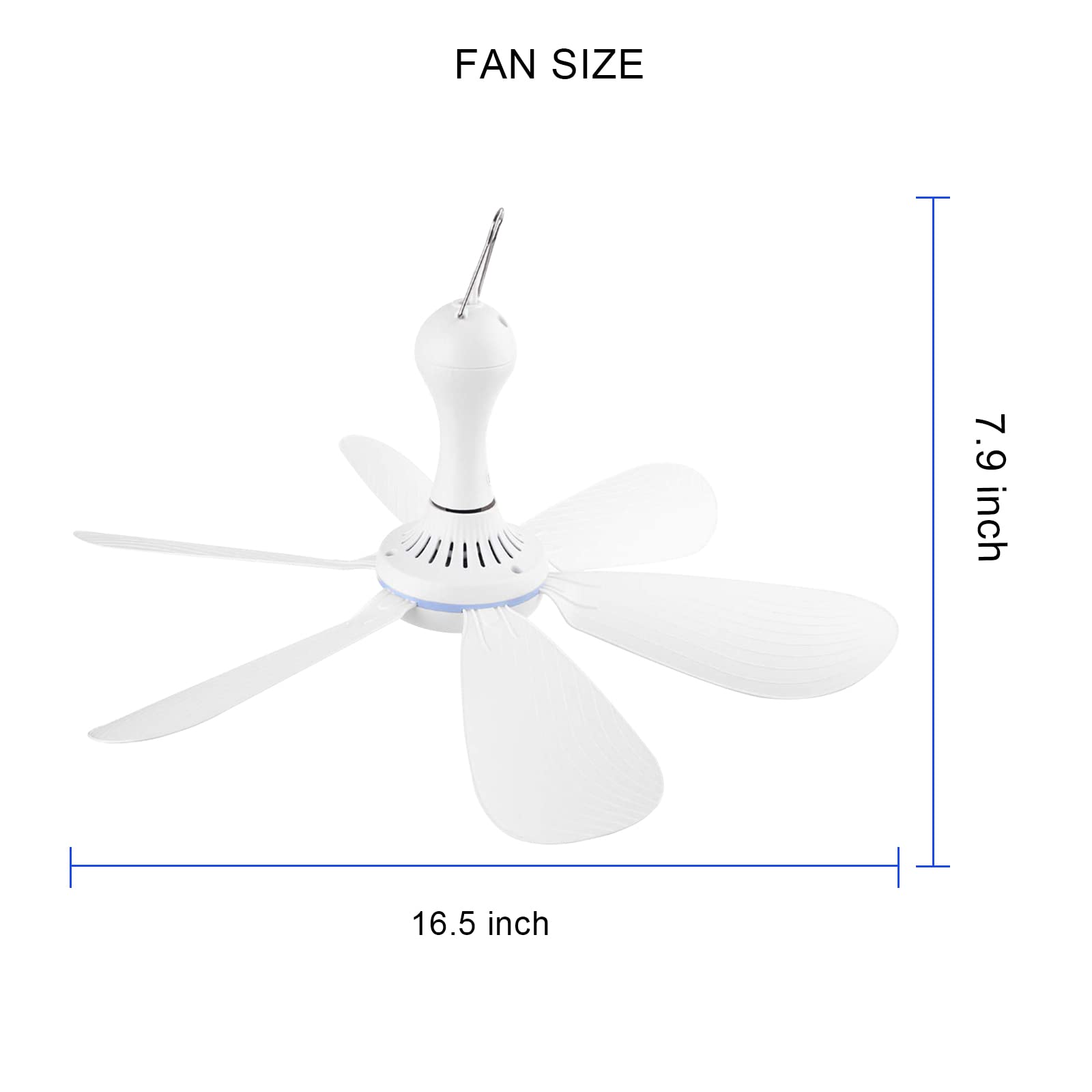 SCOOYEEES Silent USB Powered Ceiling Fan with Remote Control Timing 4 Speed, Quiet Small DC Plug in Ceiling Fan Hanging Fan for Camping Bed RV Tent Canopy Room