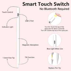 Stylus Pen for iPad with 15mins Fast Charging, Palm Rejection, Active Pencil Compatible with Apple iPad Pro 11&12.9" (2018-2022), iPad 10/9/8/7/6th Gen, iPad Air 3rd/4/5th Gen, iPad Mini 5/6th Gen