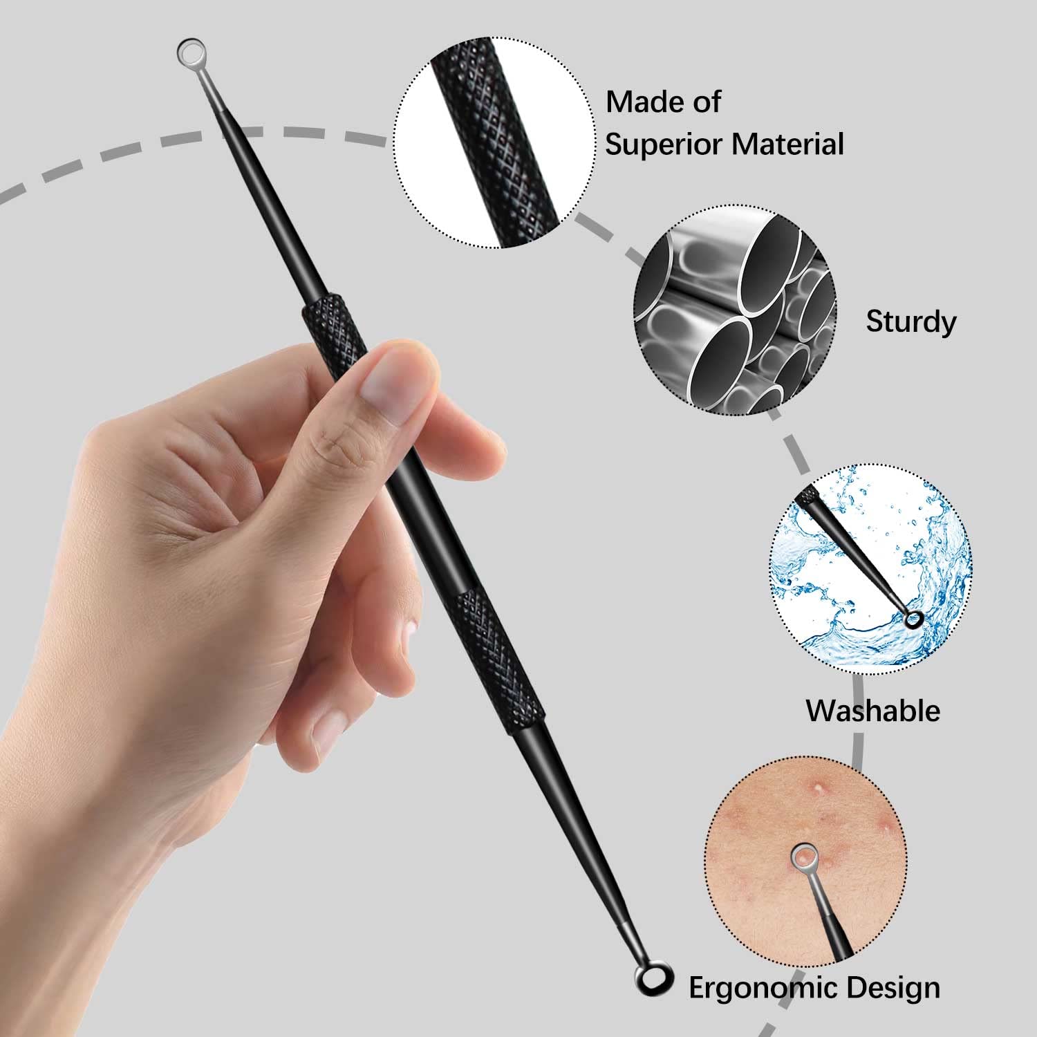 WOAMA Blackhead Remover Tools, Pimple Popper Tool Kit Extraction Acne Tools Blackhead Whitehead Remover Stainless Steel for Nose Face with Black Bag - 9PCS