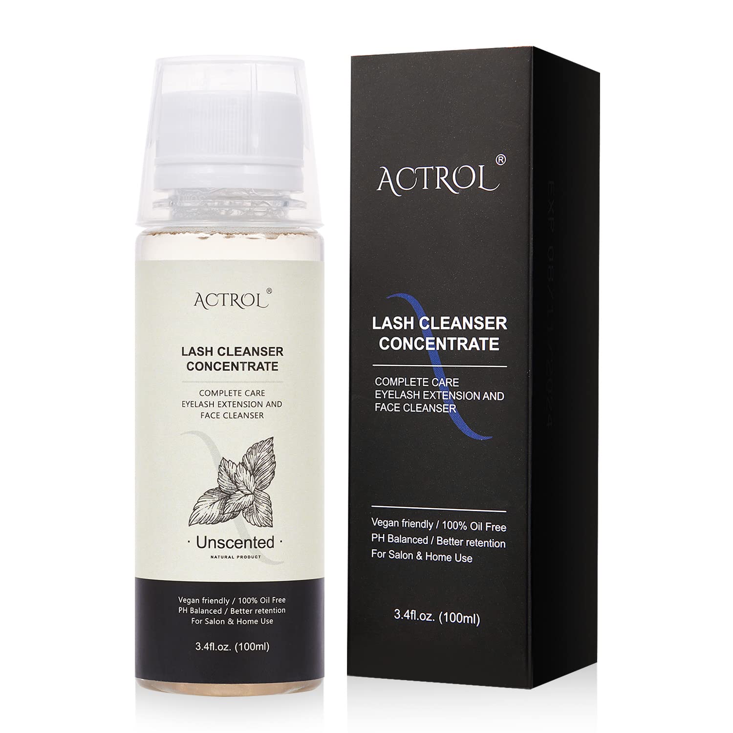 ACTROL Eyelash Shampoo Concentrate 100ml Lash Extensions Cleanser Concentrate Unscented Natural Foaming Shampoo DIY Wash for Extensions Lashes with Salon Home Care-Makes 60ml Bottles