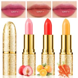 bingbrush 3pcs color changing lipstick,red pink ph mood long lasting labiales lip care moisturizer lip balm korean magic lip gloss lip tinted stain makeup lipstick set for women