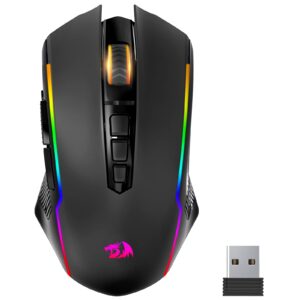 redragon gaming mouse, wireless mouse gaming with 8000 dpi, pc gaming mice with fire button, rgb backlit programmable ergonomic mouse gamer, rechargeable, 70hrs for windows, mac gamer, black