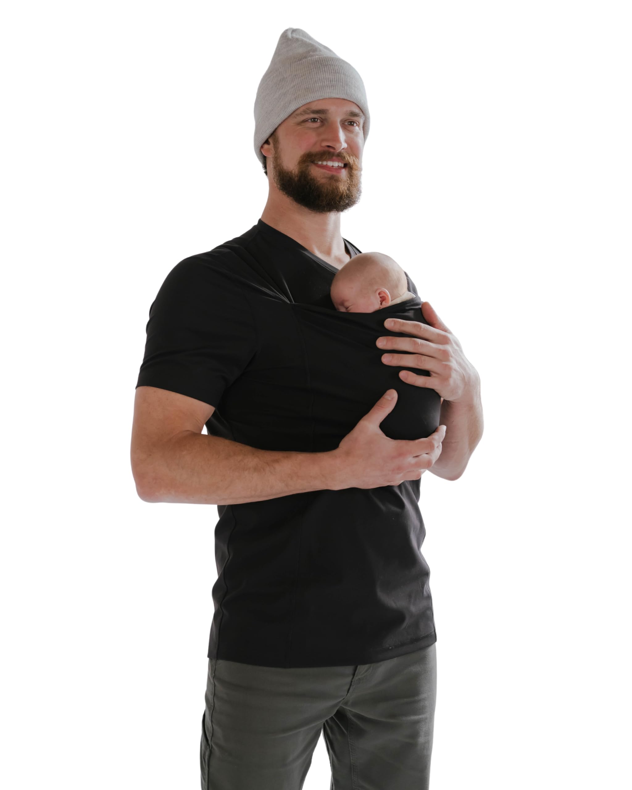 Lalabu Dad Shirt | Original Babywearing T-Shirt with Kangaroo Pouch | Baby Wrap Carrier for Newborns & Infants | Baby Wrap Carrier for Newborns | Essential for New Dads | Pure Black, L, Short Sleeve