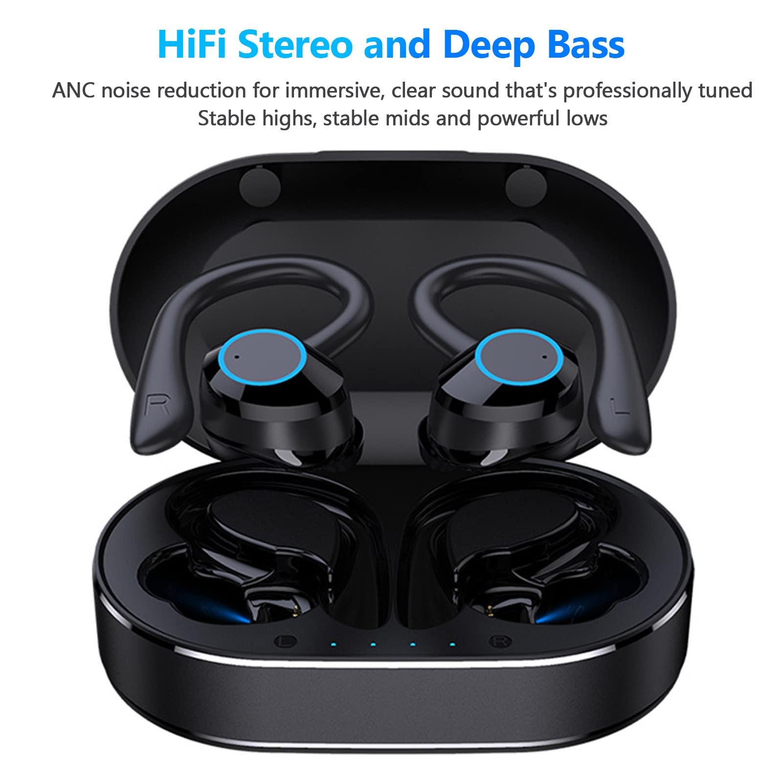 Earphone, Q23 PRO Bluetooth Headset, Waterproof Stereo Mini Earhook Sports Headset with Microphone, ANC Noise Cancelling, Bluetooth 5.1, Long Life, for Work, Sports,