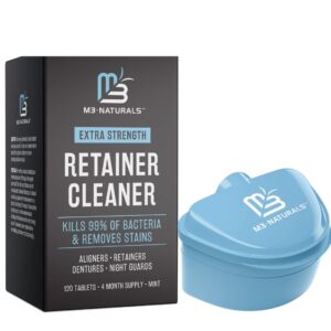 retainer cleaner tablets and denture bath case m3 naturals 4 month supply denture cleaner for retainers + bath case