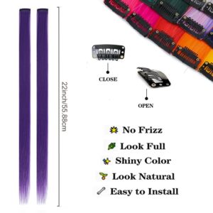 Dark Purple Colored Hair Extensions Sleekcute, Clip in Straight Synthetic Hairpieces 22 Inch, Party Highlights Colorful Hair Extensions for Kids, Women & Girls (Dark Purple)