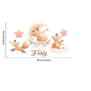 Cute Little Fox with Flower Wall Stickers, Cartoon Animal Wall Stickers, Removable DIY Wall Decor Vinyl Mural Art for Kids Baby Nursery Bedroom Living Room Playroom Decoration