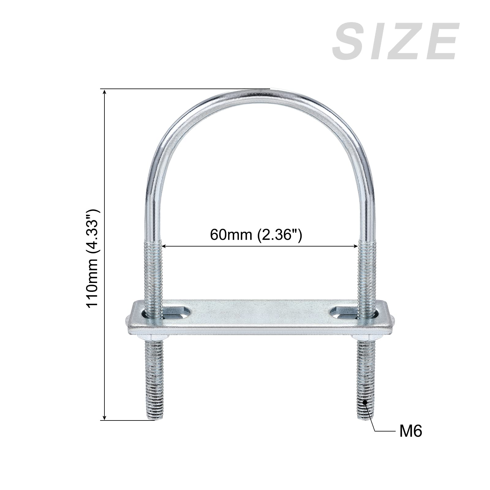 METALLIXITY U Bolts 2 Sets (M6x70x120mm), Round U Bolt Steel with Accessories - for Construction, Pipe