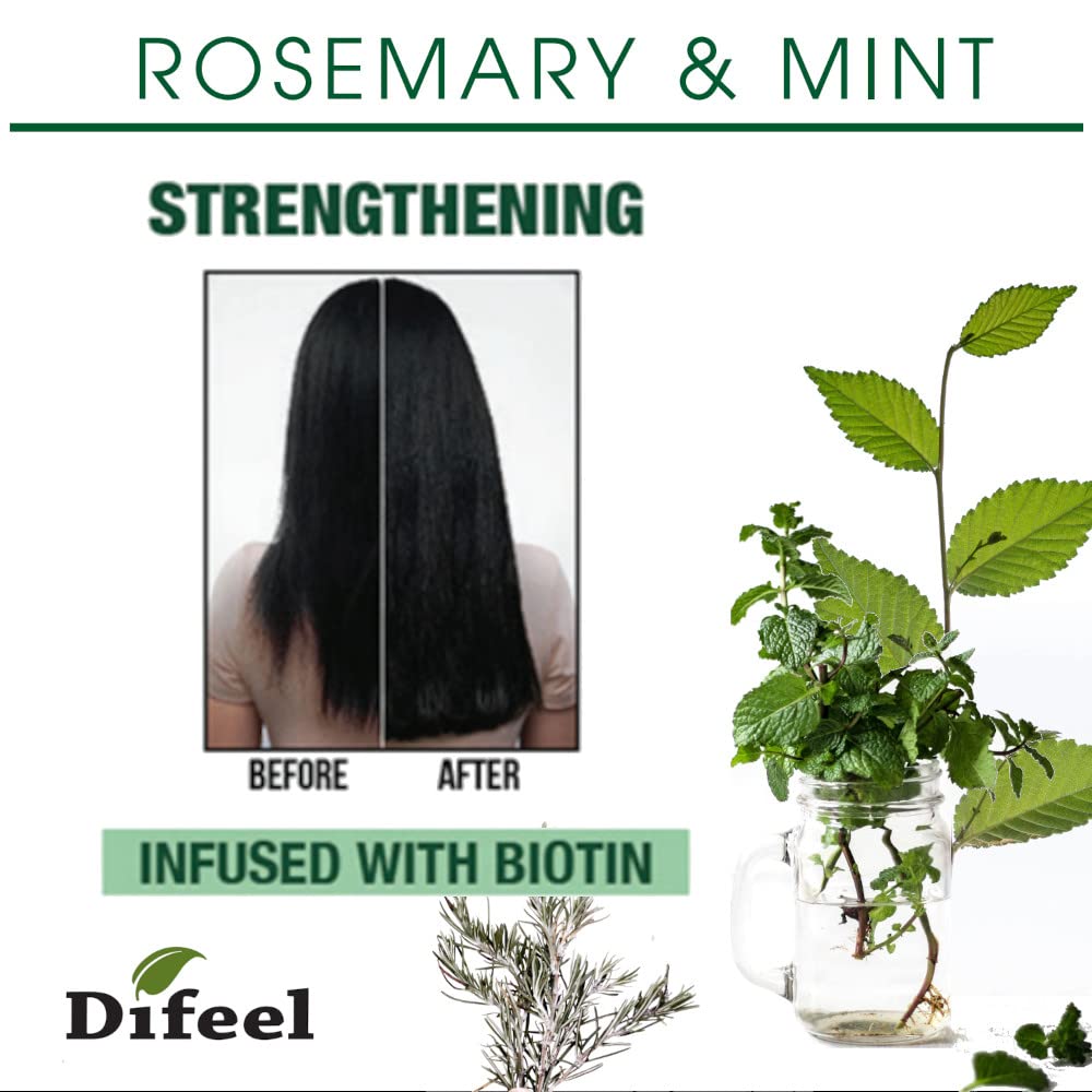 Difeel Rosemary Mint Strengthening Shampoo with Biotin 12 oz. - Made with Natural Rosemary Oil for Hair Growth