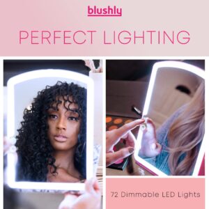 BLUSHLY Super Slim LED Lighted Folding Mirror, Rechargeable Portable Vanity Mirror with Lights, 72 Bright LED Cool, Warm, Daylight Settings - 7.5 x 10.6 inches