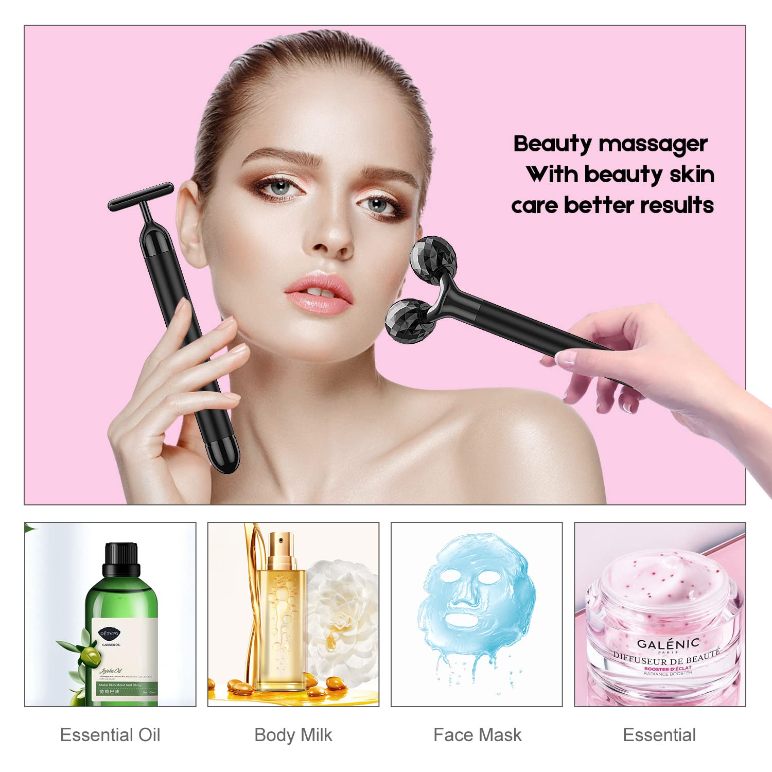 2-IN-1 Beauty Bar Electric Face Massager, 3D Roller and T Shape Arm Eye Nose Head Massager Facial Roller Massager Kit Skin Care Tools