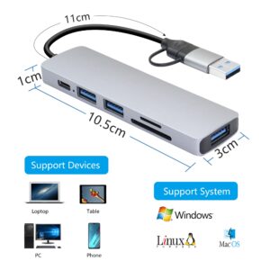 RIIEYOCA USB C & USB A Multiport Hub,2 in 1 USB C to USB A 3.0 Hub Adapter,with 3 USB Ports,SD & TF Reader,5V USB C Powered,for USB and SD/TF Card Devices