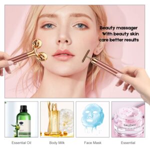 2-IN-1 Beauty Bar 24k Golden Pulse Facial Face Massager, Electric 3D Roller and T Shape Arm Eye Nose Head Massager Facial Roller Massager Kit Skin Care Tools