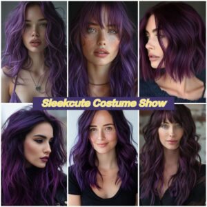 Dark Purple Colored Hair Extensions Sleekcute, Clip in Straight Synthetic Hairpieces 22 Inch, Party Highlights Colorful Hair Extensions for Kids, Women & Girls (Dark Purple)