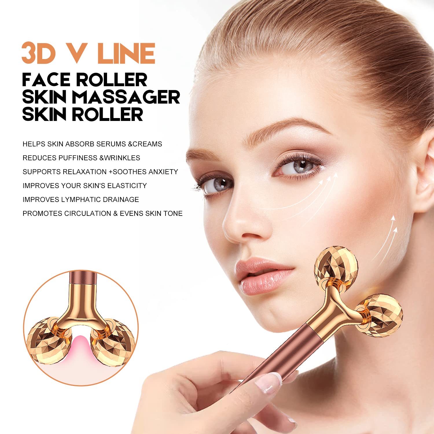 2-IN-1 Beauty Bar 24k Golden Pulse Facial Face Massager, Electric 3D Roller and T Shape Arm Eye Nose Head Massager Facial Roller Massager Kit Skin Care Tools