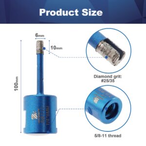 Wet Diamond Drill Bits - BRSCHNITT 1/4inch(6mm) Diamond Hole Saw with 5/8-11 Thread for Drilling Hard Granite Concrete Marble Countertops