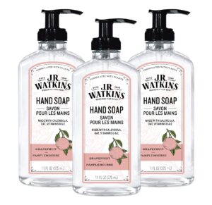 j.r. watkins gel hand soap for bathroom or kitchen, scented, usa made and cruelty free, 11 fl oz, grapefruit, 3 pack