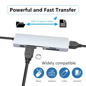 RIIEYOCA USB C & USB A Multiport Hub,2 in 1 USB C to USB A 3.0 Hub Adapter,with 3 USB Ports,SD & TF Reader,5V USB C Powered,for USB and SD/TF Card Devices