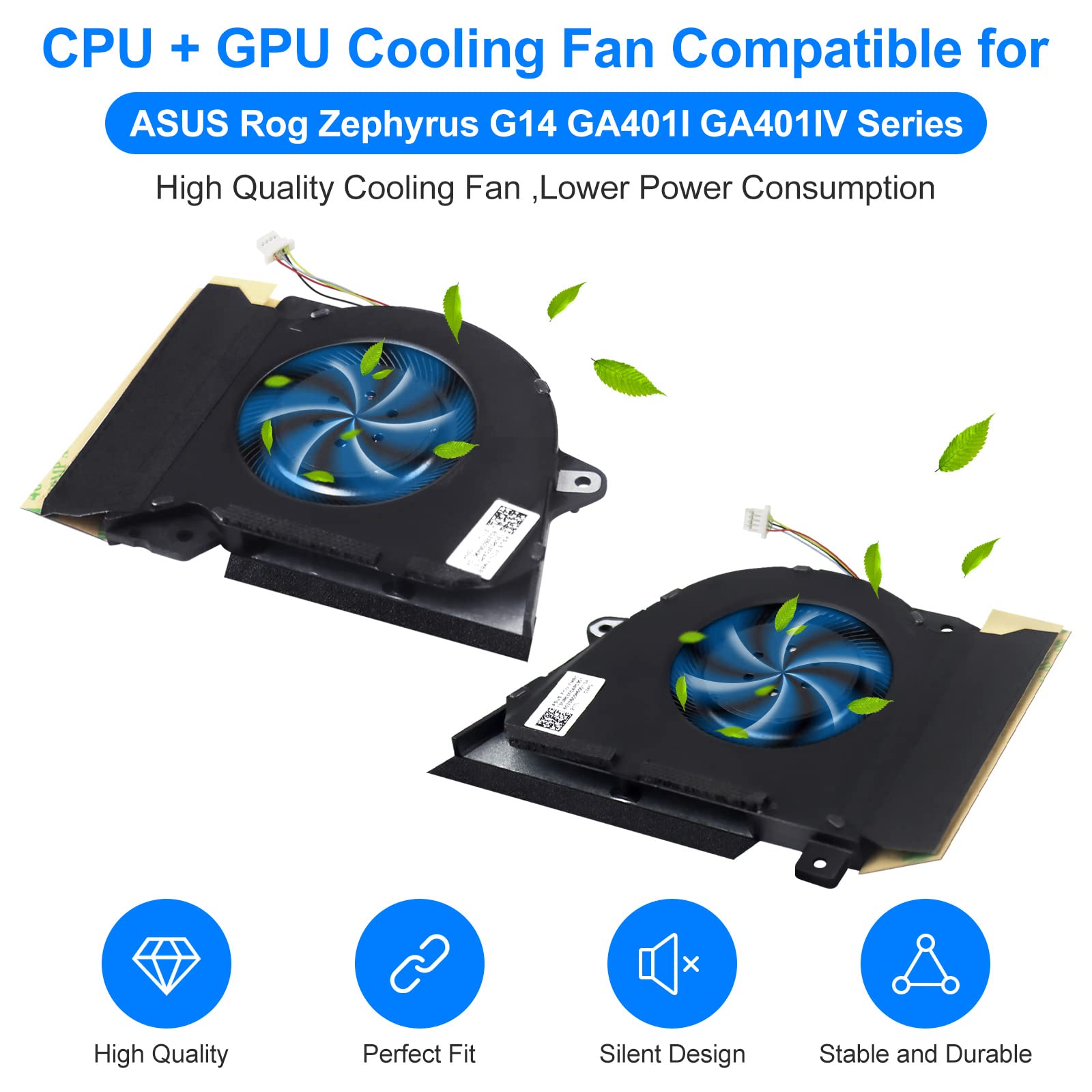 2Pack New Replacement Laptop CPU+GPU Cooling Fan for ASUS Rog Zephyrus G14 GA401 GA401I GA401IV GA401IU GA401IH GA401II DFSCK22105182H FMBB DFSCK22115181H FMBC 12V 1A Fan w/ 2 Repair Tools