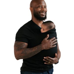 Lalabu Dad Shirt | Original Babywearing T-Shirt with Kangaroo Pouch | Baby Wrap Carrier for Newborns & Infants | Baby Wrap Carrier for Newborns | Essential for New Dads | Pure Black, L, Short Sleeve