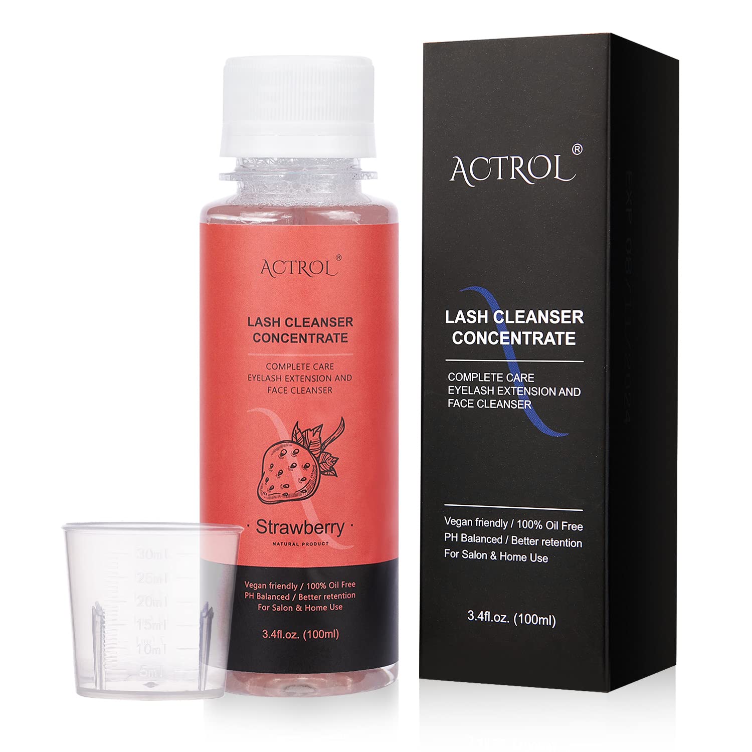 ACTROL Eyelash Shampoo Concentrate 100ml Lash Extensions Cleanser Concentrate Strawberry Foaming Shampoo Paraben & Sulfate Free Wash for Extensions Lashes with Salon Home Care-Makes 60ml Bottles