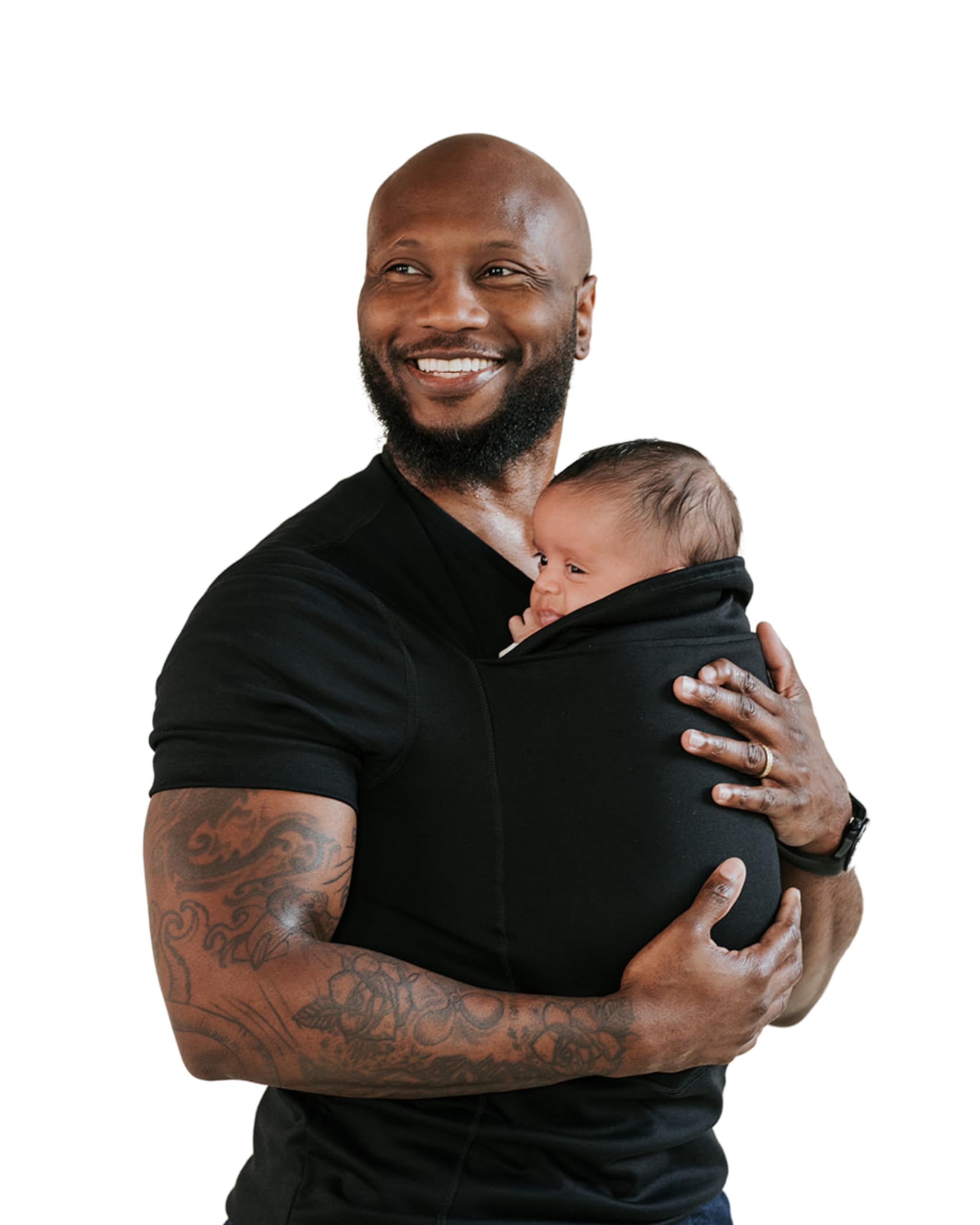 Lalabu Dad Shirt | Original Babywearing T-Shirt with Kangaroo Pouch | Baby Wrap Carrier for Newborns & Infants | Baby Wrap Carrier for Newborns | Essential for New Dads | Pure Black, L, Short Sleeve