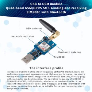 EC Buying SIM800C USB to GSM Module Quad-Band GSM/GPRS Wireless Module Integrated USB to Serial Chip GSM/GPRS 850/900/1800/1900MHz Support 2G/3G/4G Micro SIM Card/Bluetooth/SMS Data Transmission