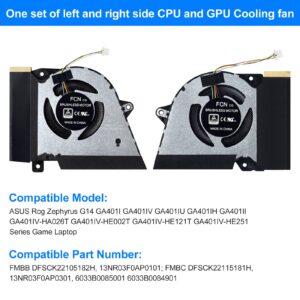 2Pack New Replacement Laptop CPU+GPU Cooling Fan for ASUS Rog Zephyrus G14 GA401 GA401I GA401IV GA401IU GA401IH GA401II DFSCK22105182H FMBB DFSCK22115181H FMBC 12V 1A Fan w/ 2 Repair Tools