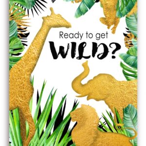 POP parties Golden Safari Baby Shower Invitations - 40 Pieces - 20 Invitations + 20 Envelopes - Gold Safari Baby Shower Supplies - Jungle Baby Shower Decorations - Safari Shower Invitations - WB 20ct